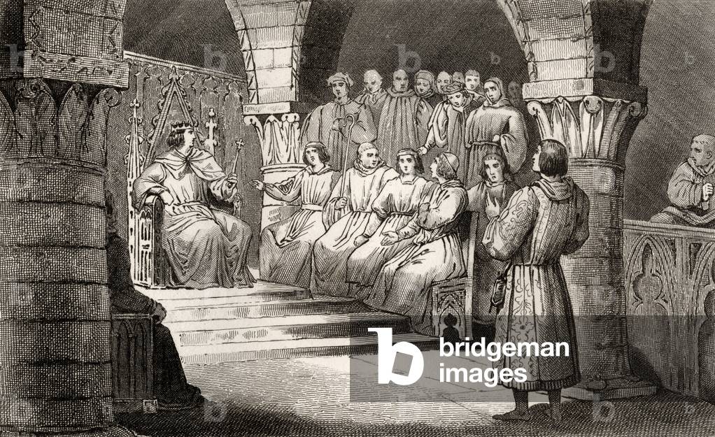 Philippe V (1293-1322) the Tall and the States-General reject the pretensions of Jeanne II, from 'Histoire de France' by Colart, published c.1840 (engraving)