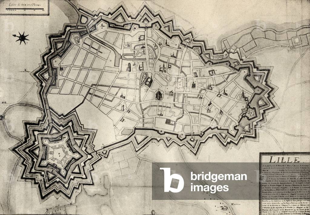 Plan and fortifications of Lille around 1670, from 'Memoires de Charles de Batz-Castelmore Comte d'Artagnan', published 1928 (litho)