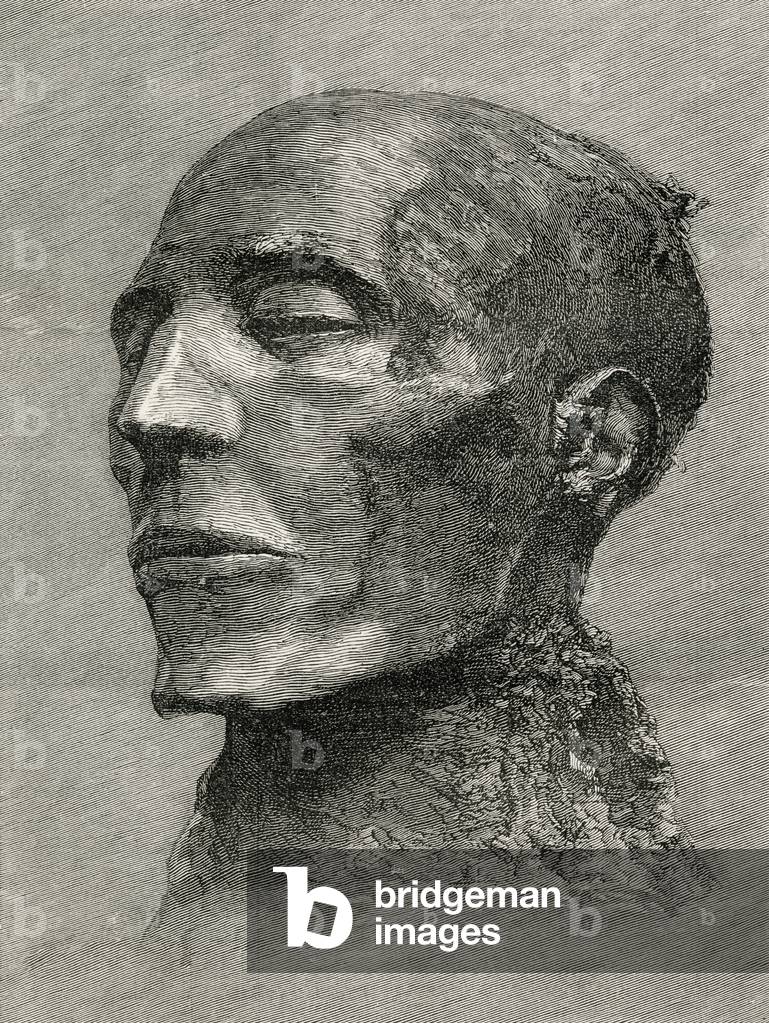 Head of the mummy of Menmaatre Seti I, also known as Sethos I, Pharaoh of Ancient Egypt, from 'The World's Inhabitants' by G.T. Bettany, published 1888 (engraving)