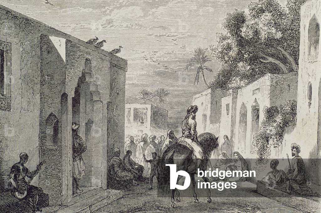 Street in a Zanzibar town, 1860s (engraving)
