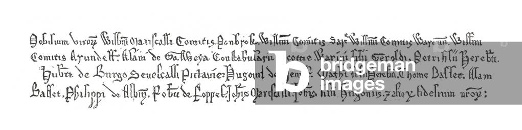 Specimen of the writing in the Magna Carta, 1215.
