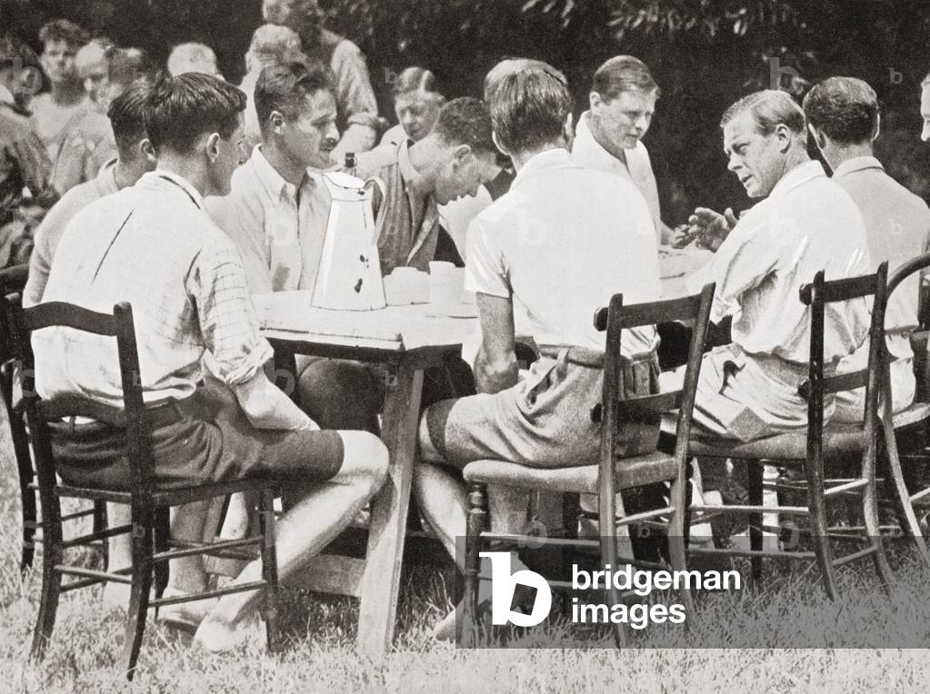 The Prince of Wales, later King Edward VIII, at an Unemployed Camp near Sutton Courtney, Berkshire, England in 1933.  From Edward VIII His Life and Reign.