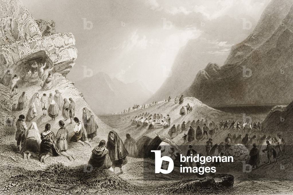 A Visit to Holywell, Connemara, County Galway, Ireland, from 'Scenery and Antiquities of Ireland' by George Virtue, 1860s (engraving)