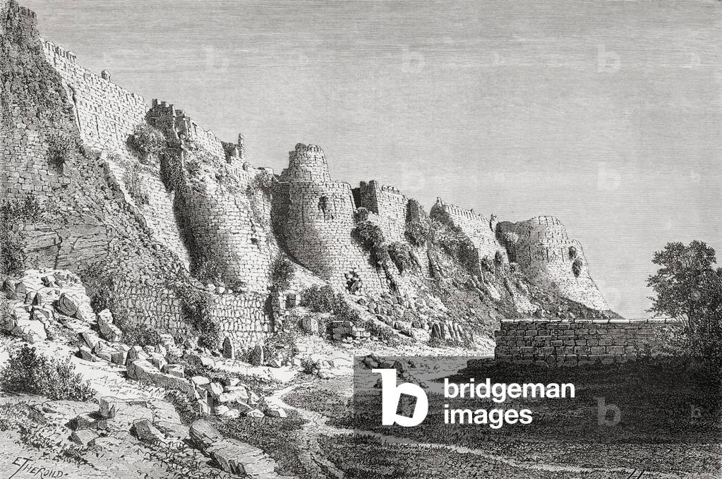 The city walls of Tughlakabad, Delhi, India in the 19th century.