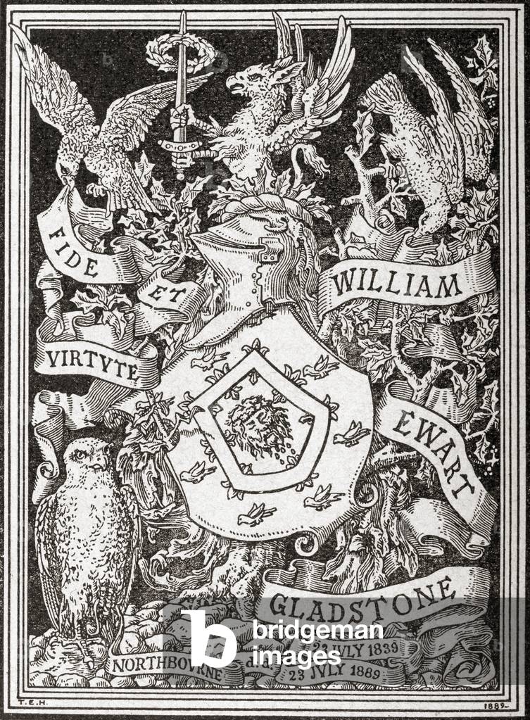 A bookplate aka Ex libris stamp from the library of William Gladstone, from Enciclopedia Ilustrada Segui, c.1900
