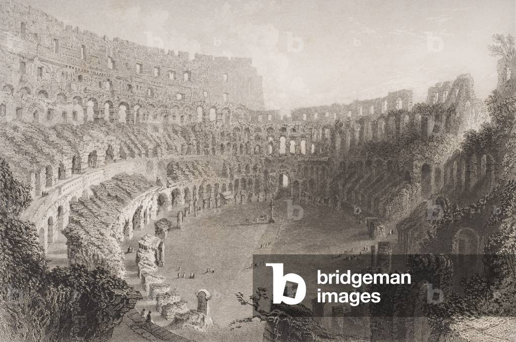 Interior of the Colosseum, Rome, engraved by E. Roberts (engraving)