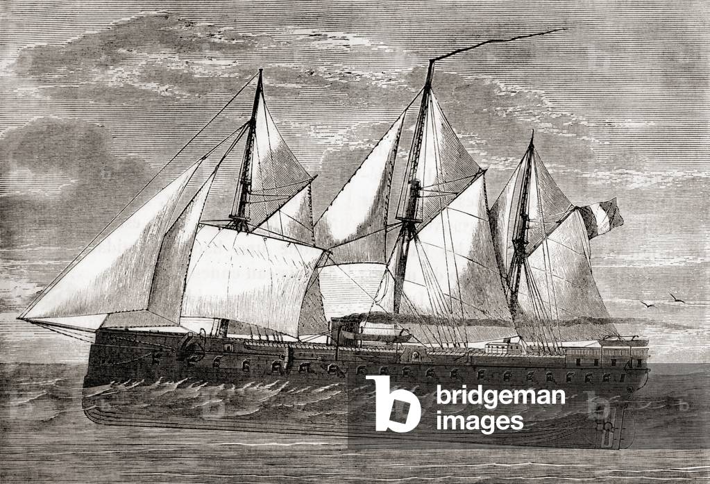 The French ironclad Gloire 'Glory', the first ocean-going ironclad, launched in 1859, from Les Merveilles de la Science, published c.1870 (engraving)