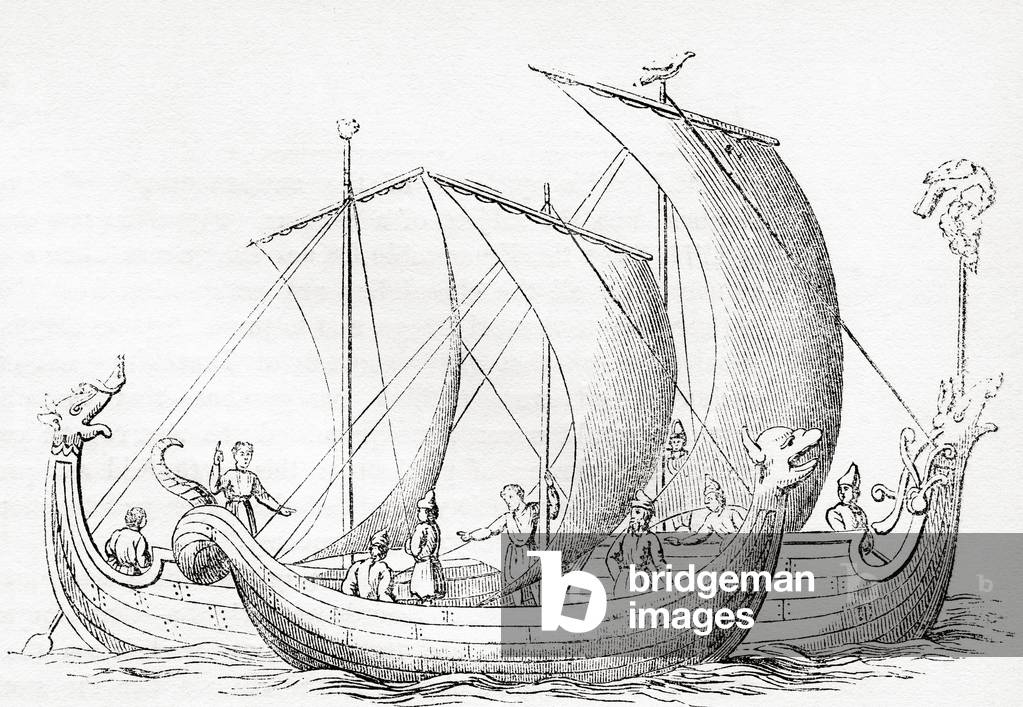 Saxon ships, after an engraving in Strutt's Chronicle of England, from Old England: A Pictorial Museum, pub. 1847