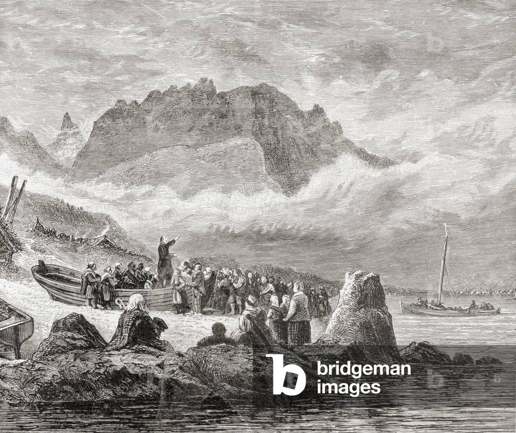 An open air service on the Isle of Skye, Inner Hebrides, from 'Scottish Pictures Drawn with Pen and Pencil', by Samuel G. Green, published in 1886 (litho)