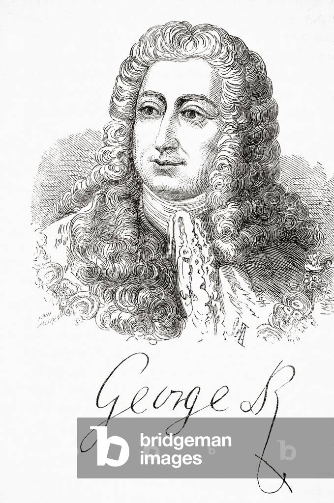 King George II of England, 1683 to 1760. Portrait and signature, from The National and Domestic History of England by William Aubrey pub. London, c.1890