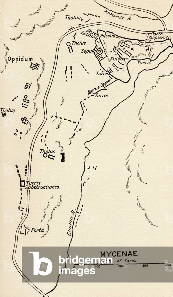 Map of Mycenae, Greece, from 'Atlas of Ancient and Classical Geography', published in 1928 (litho)