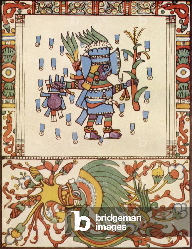 Tlaloc the Rain God, illustration from 'Myths of Pre-Columbian America' by Donald A. Mackenzie, published in 1923 (colour litho)