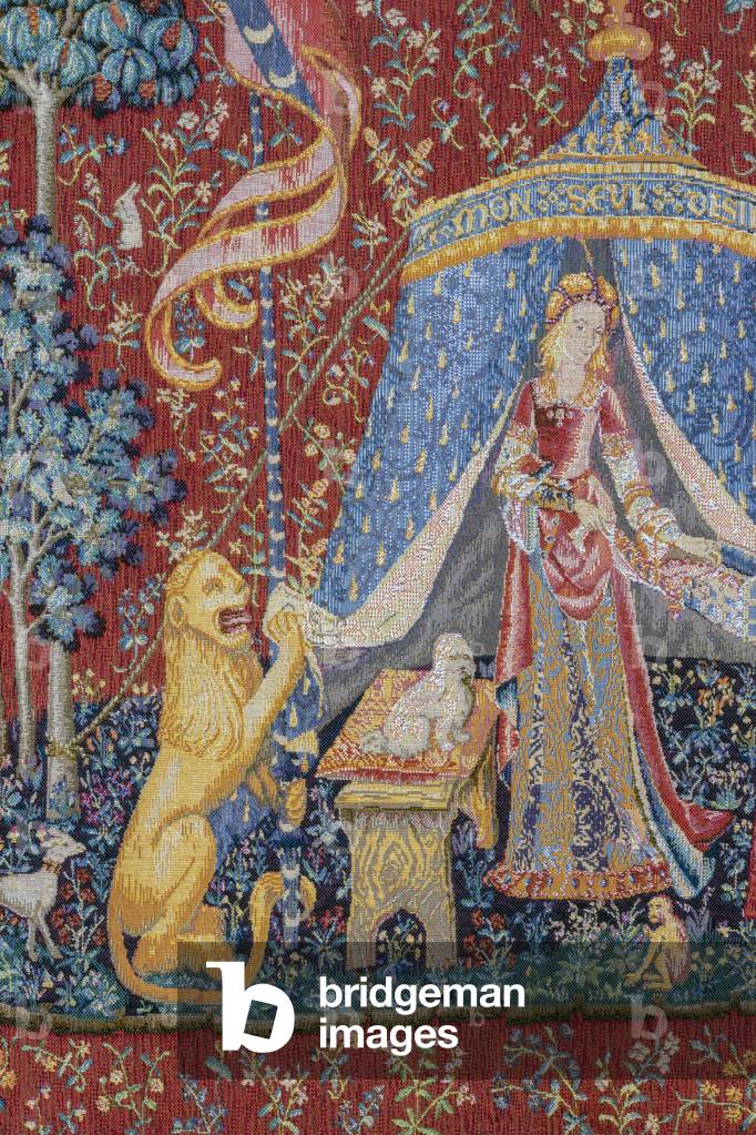 Detail of À Mon Seul Désir tapestry, the sixth in the La Dame à la licorne, or The Lady and the Unicorn series of tapestries (photo)