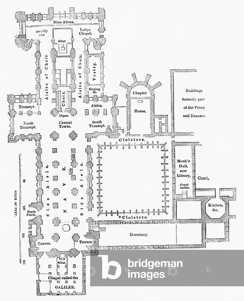 Floor plan of Durham Cathedral, Durham, England, from Old England: A Pictorial Museum, pub. 1847