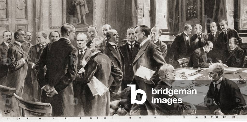 The British Coalition cabinet during the First World War, from 'The Illustrated War News', 1915 (litho)