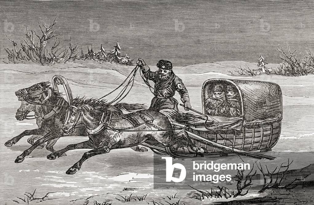 A Russian covered sledge in the nineteenth century, from the book From Paris to Pekin over Siberian Snows pub. 1889
