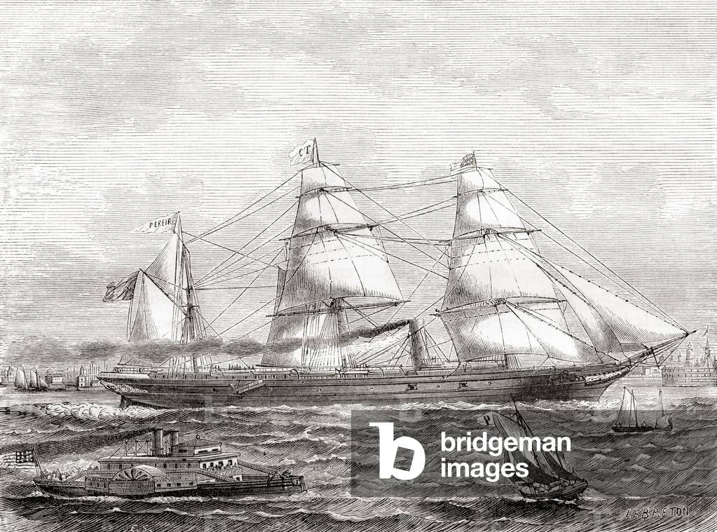 French steam powered transatlantic liner Pereire (1866-1888), from Les Merveilles de la Science, pub.1870