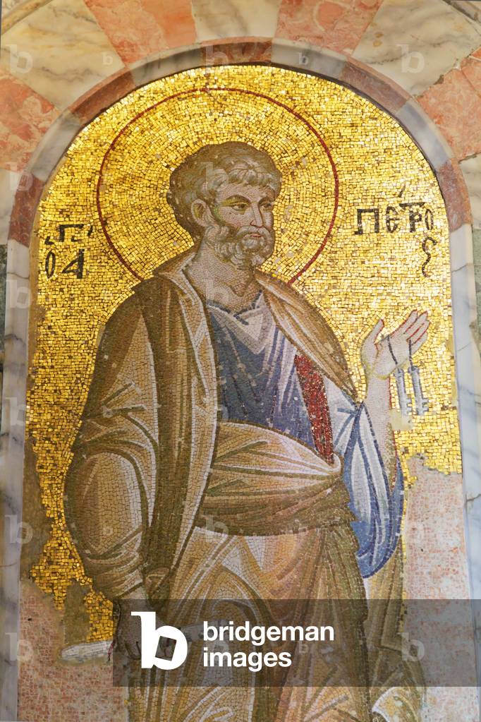 Istanbul, Turkey.  Byzantine Church of St. Saviour in Chora.  Mosaic of St. Peter holding the Keys of Heaven.