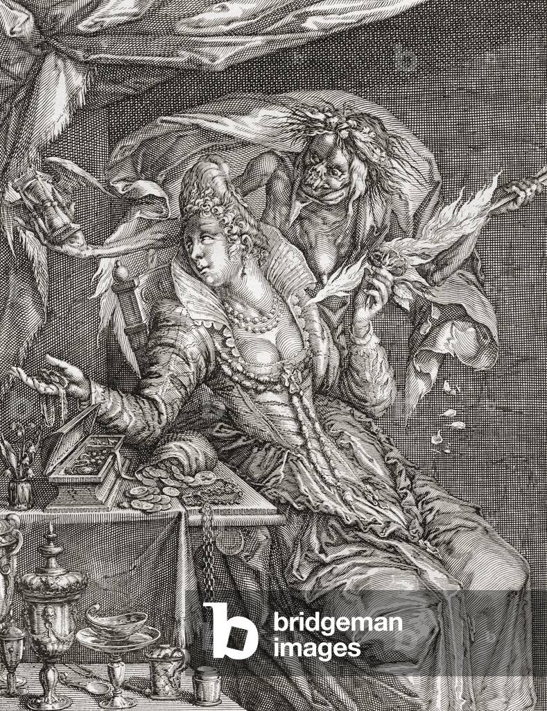 Vanitas with death and a maiden, 1909 (engraving)