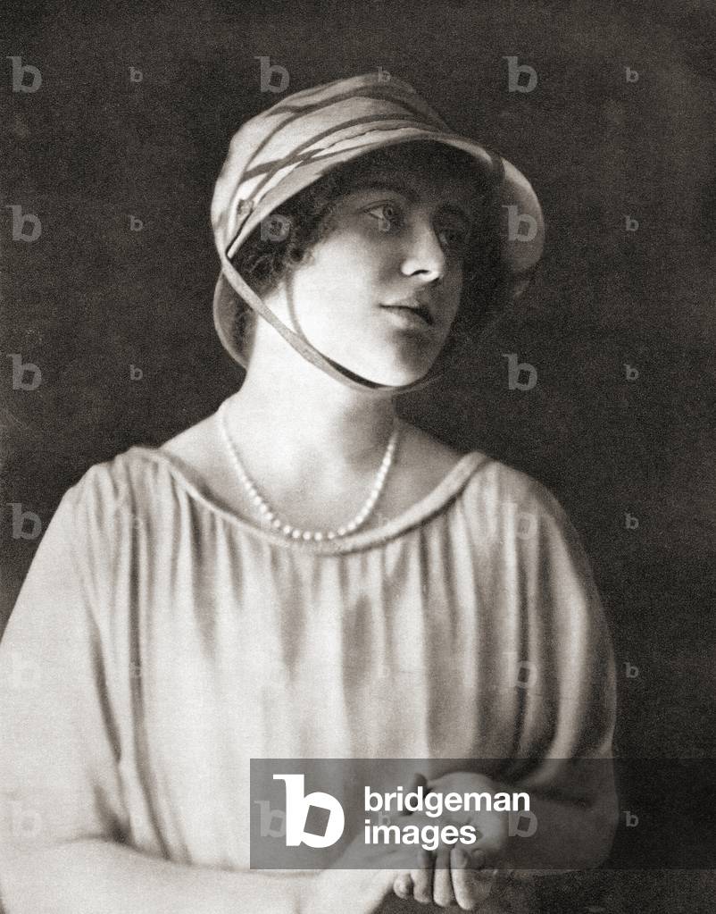 Lady Elizabeth Angela Marguerite Bowes-Lyon seen here aged 21 (b/w photo)