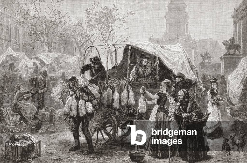 The Goose Market, Berlin, Germany in the 19th century.  From Pictures from the German Fatherland published c.1880.