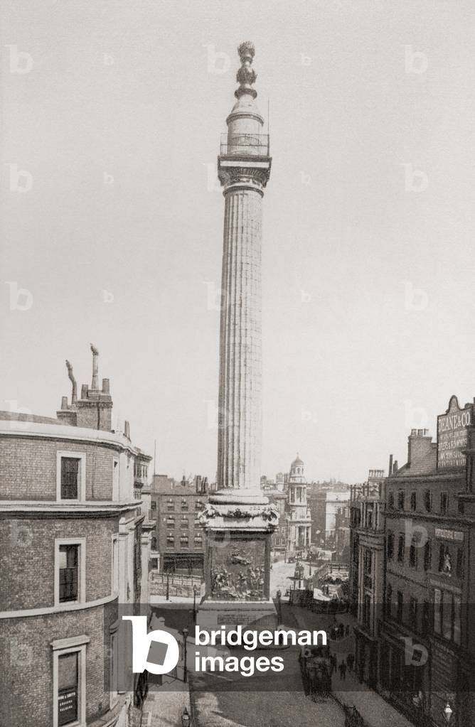 The Monument to the Great Fire of London, aka The Monument, London, England in the late 19th century.