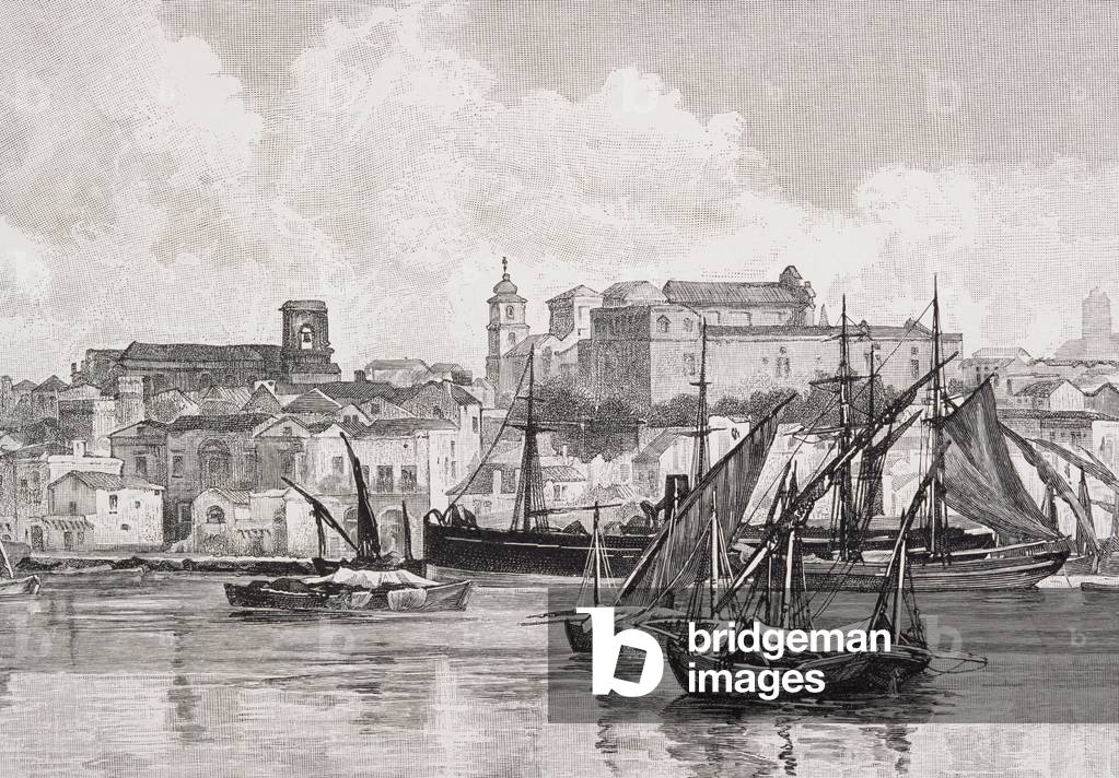 The Harbour, Brindisi, Italy, from 'The Picturesque Mediterranean', Volume 3, published by Cassell and Co. Ltd., 1880s-90s (engraving)