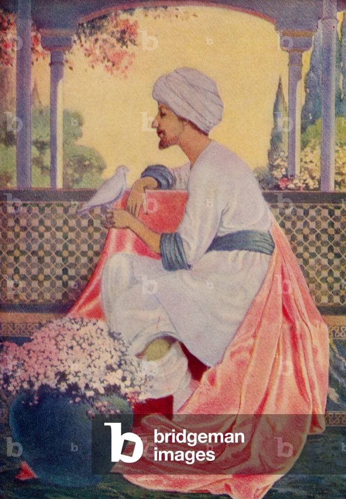 ''Go, happy bird, go', said he', illustration from 'Legends of the Alhambra' by Washington Irving (1783-1859) published by Lippincott, 1910 (colour litho)