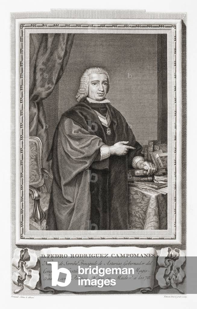 Pedro Rodríguez, Conde de Campomanes, after an etching in Retratos de Los Españoles Ilustres, Madrid, Spain, pub. 1791
