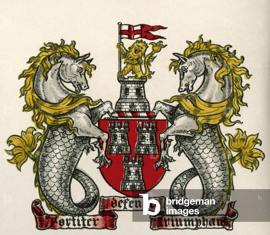 Coat of arms, Newcastle-on-Tyne, England, 1907 (engraving)