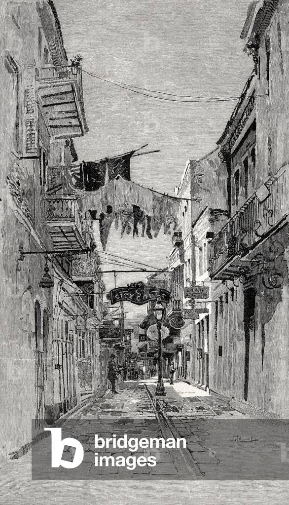 Exchange Alley looking toward Canal Street, New Orleans, from 'The Century Illustrated Monthly Magazine', May to October, 1883 (litho)