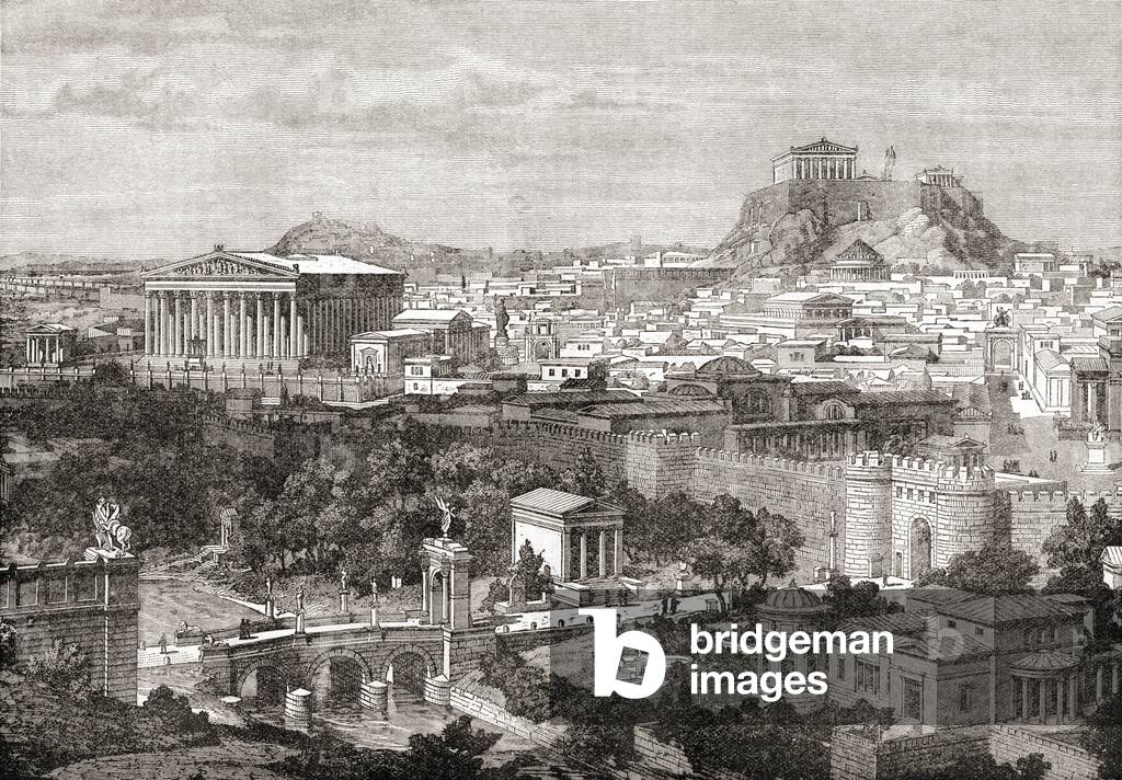 A view of ancient Athens, Greece.  From The Review of Reviews, published 1891