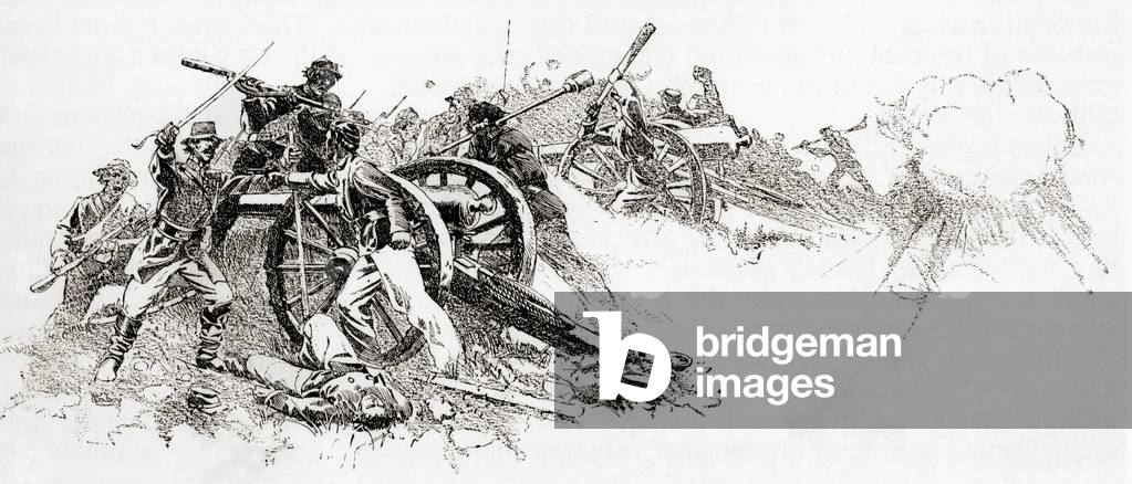 Hand to hand combat in the fight for Rickett's guns during the First Battle of Bull Run,  (First Manassas), during the American Civil War.