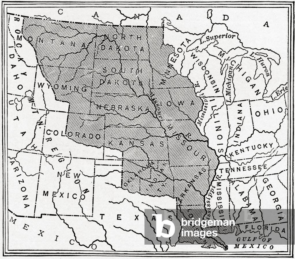 Map showing The Louisiana Purchase.