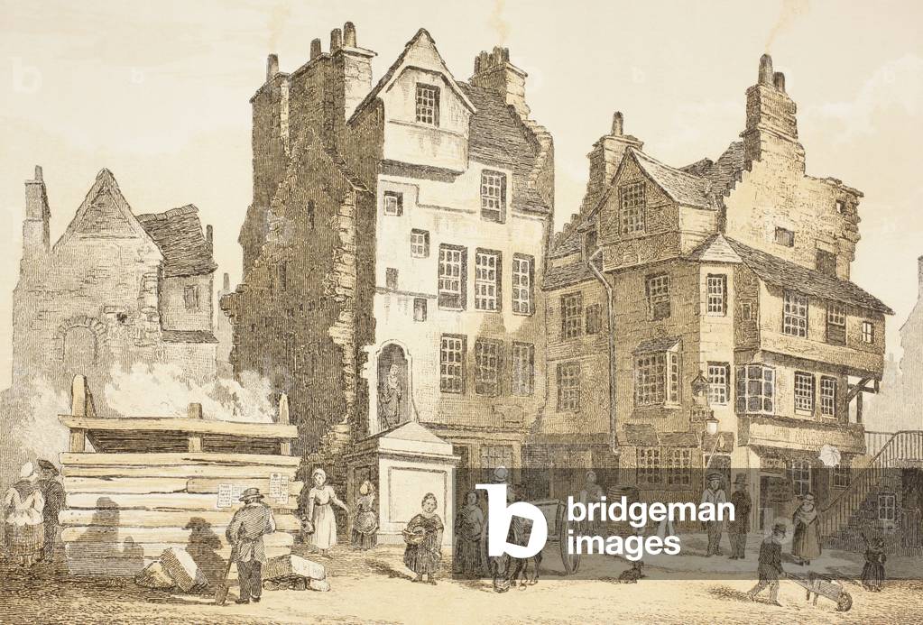 Netherbow House, Edinburgh as it was in 1843, from 'The Scots Worthies' by John Howie, second edition published in 1879 (colour litho)