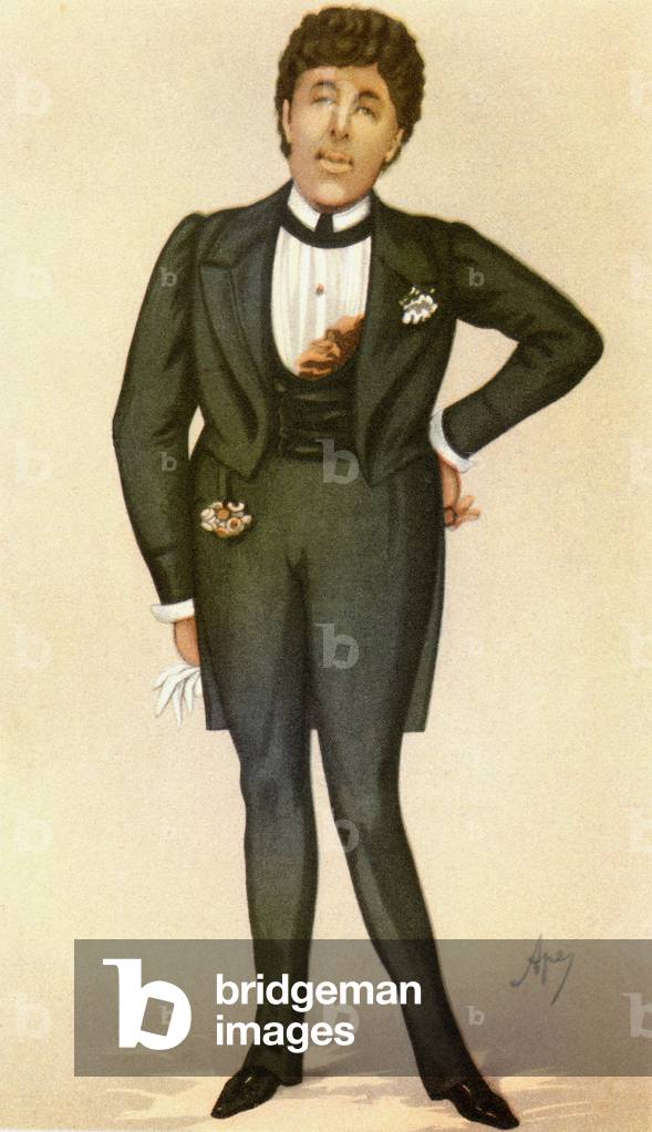Oscar Fingal O'Flahertie Wills Wilde, 1854  1900.  Irish playwright, novelist, essayist and poet. After the caricature by Ape from Vanity Fair in 1884.  From Impressions of English Literature, published 1944.