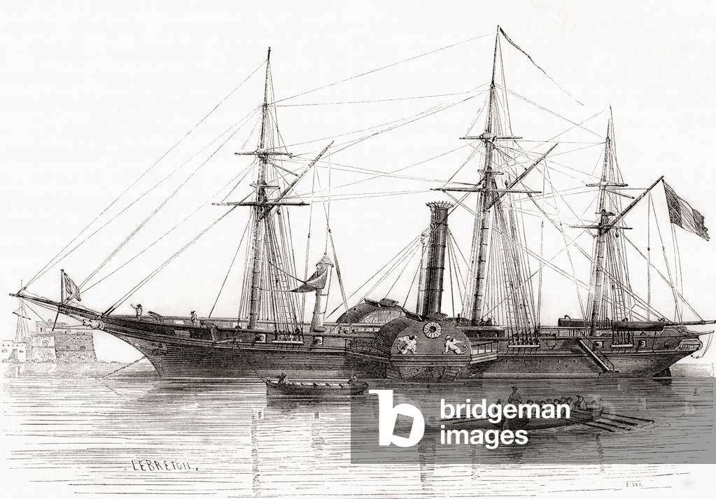 The French corvette The Sphinx, from Les Merveilles de la Science, pub.1870.