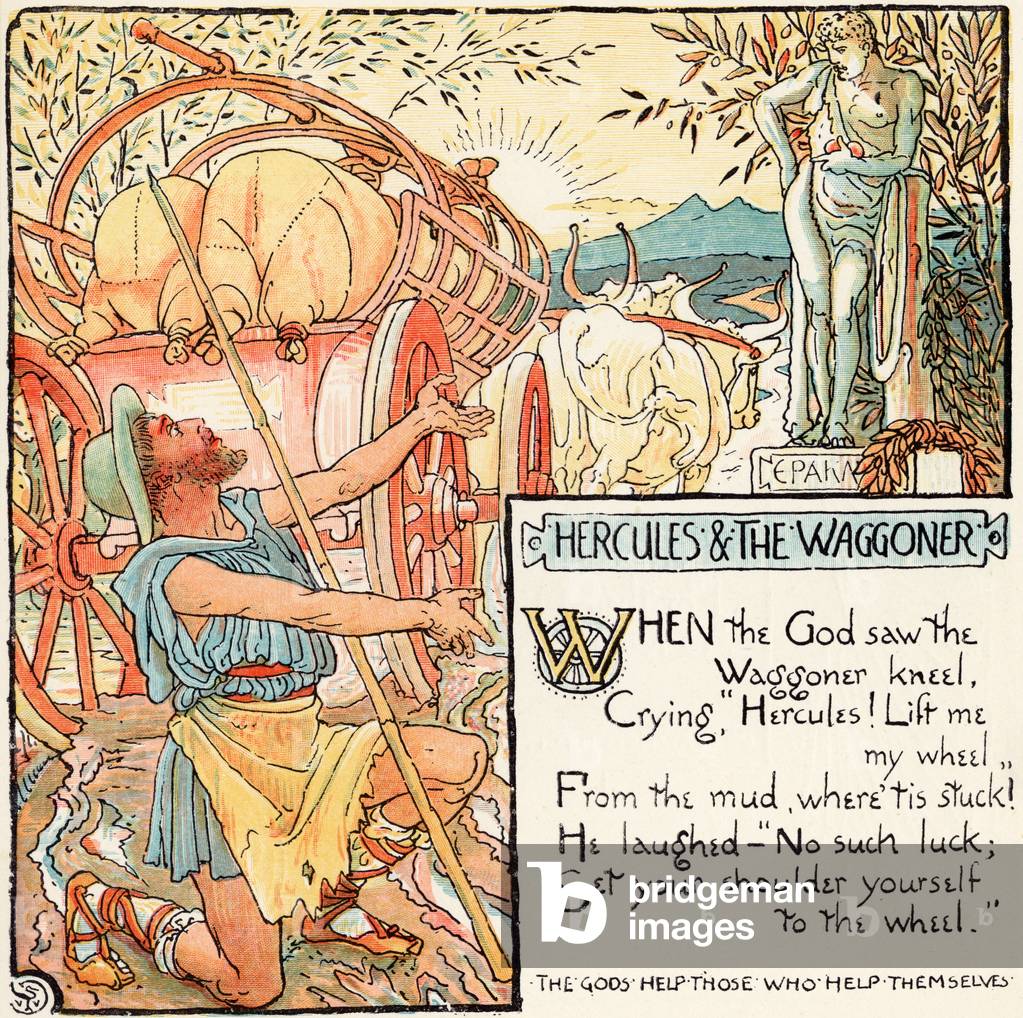 Hercules and the Waggoner, illustration from 'Baby's Own Aesop', engraved and printed by Edmund Evans, London, published c.1920 (colour litho)