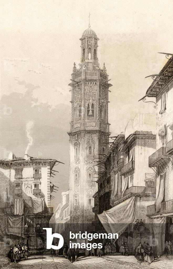 Torre Santa Catalina, Valencia, Spain (engraving)