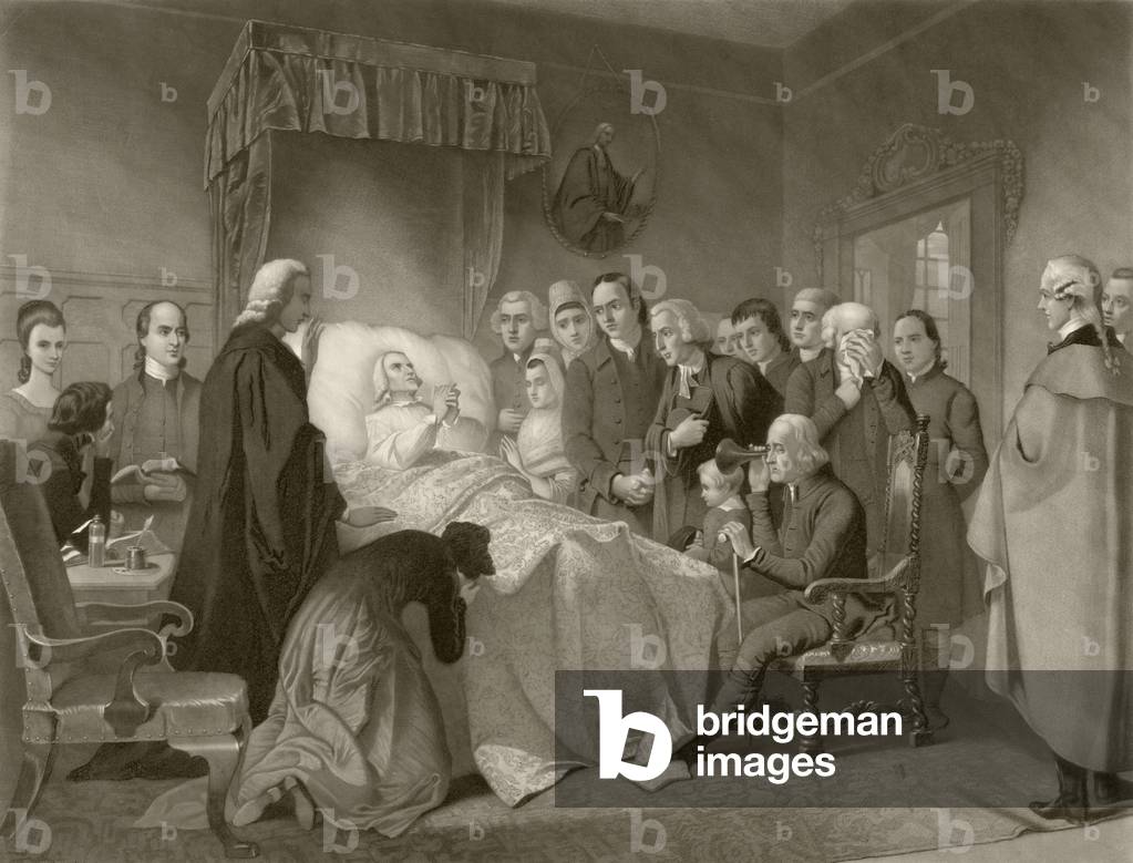 John Wesley on his death bed, after a 19th century work engraved by John Sartain (litho)