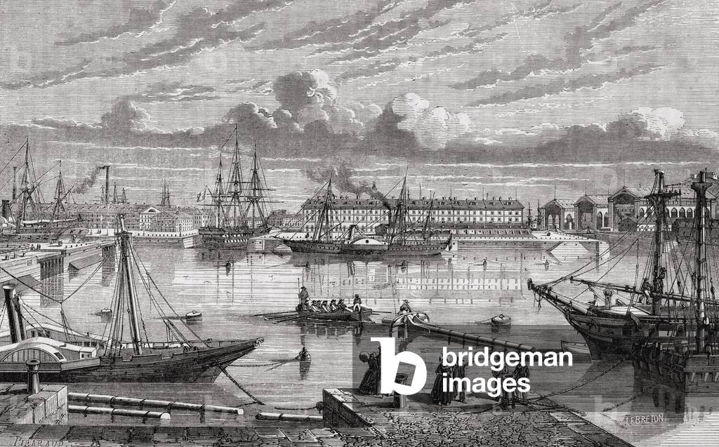 Cherbourg in the 18th century, engraved by Le Breton after Pibaraud, from 'Histoire de la Revolution Francaise' by Louis Blanc (1811-82) (engraving)