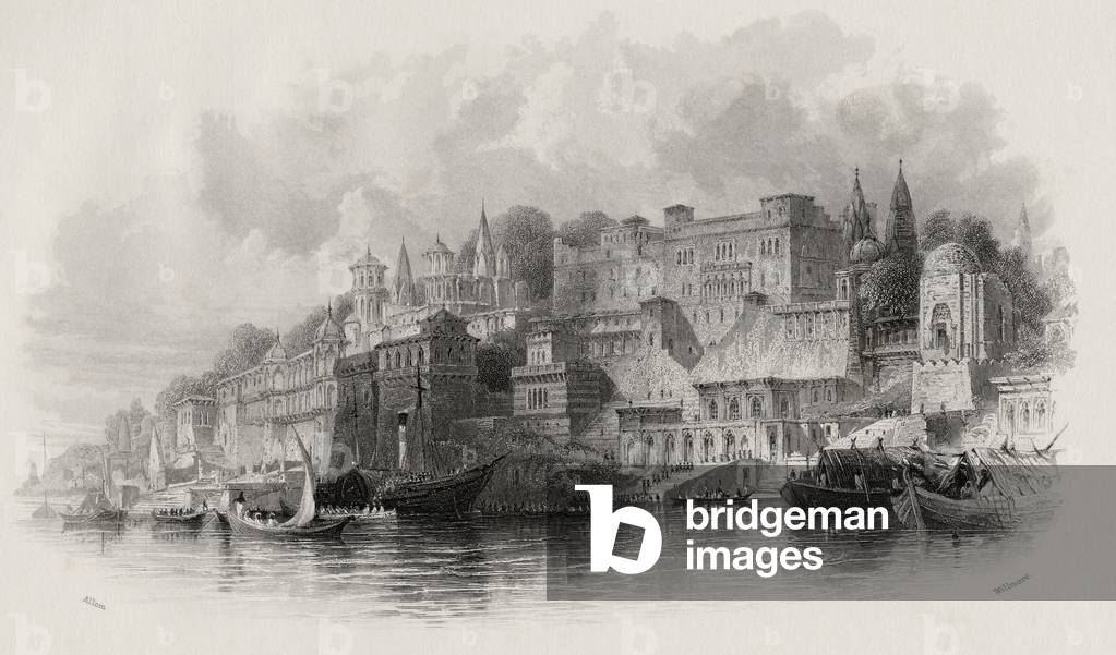 Benares, India, engraved by A. Willmore (1814-88) (engraving)