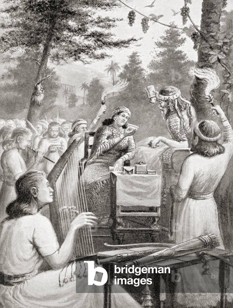 Ashurbanipal feasting with his queen, from Hutchinson's History of the Nations, pub.1915