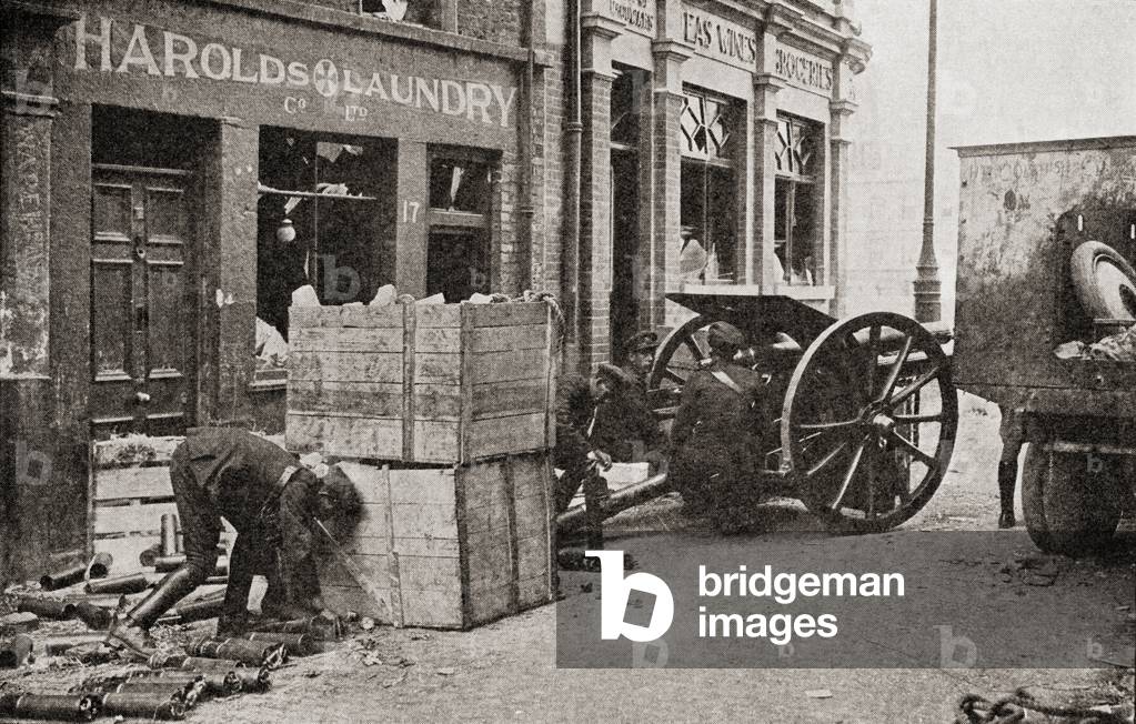 British troops in action during The Irish War of Independence aka Anglo-Irish War, 1920, from 'Story of Twenty Five Years', published 1935 (b/w photo)