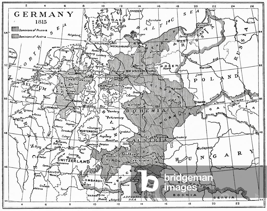 Map of Germany in 1815 after the Congress of Vienna, from Hutchinson's History of the Nations, pub. 1915