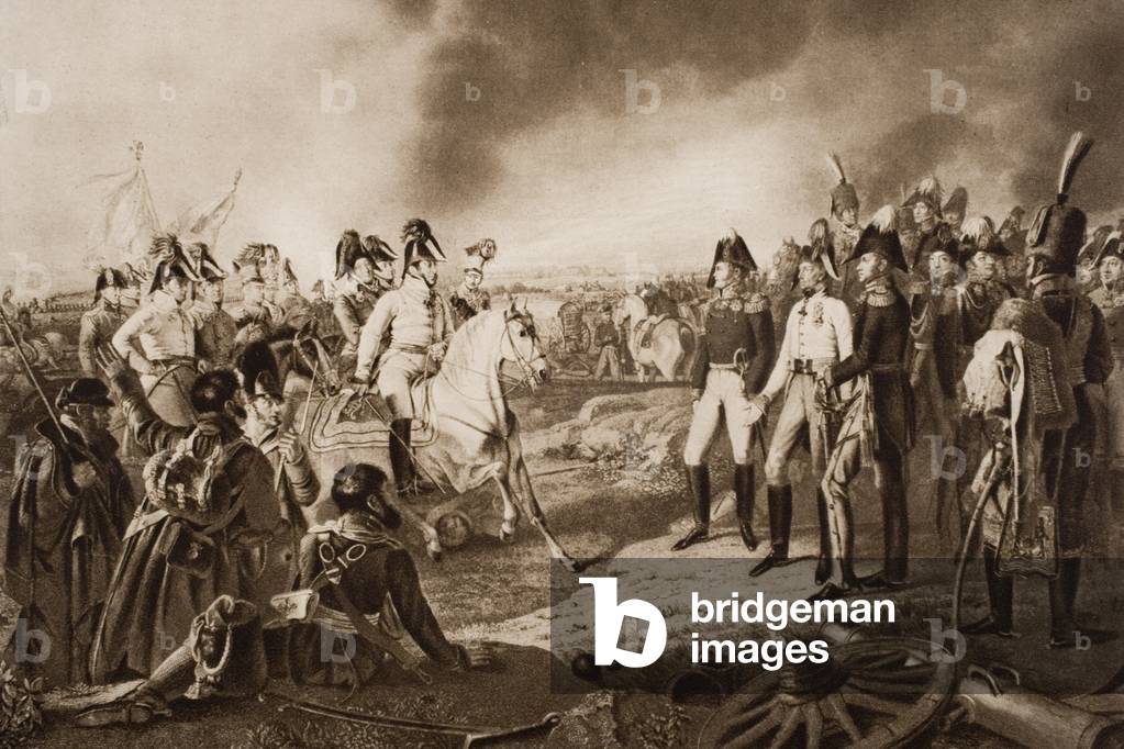 Czar Alexander I, Emperor Francis & King Friedrich Wilhelm III declare victory after Battle of Leipzig, 1813.