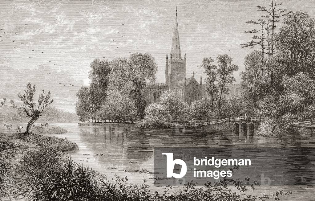 Stratford-upon-Avon, England in the 19th century, Birthplace of William Shakespeare, from The Illustrated Library Shakspeare, pub.London 1890