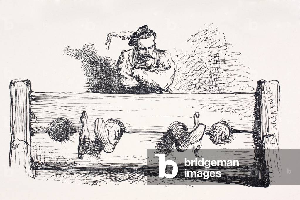 A man in stocks, from 'The Illustrated Library Shakespeare', published London 1890 (litho)