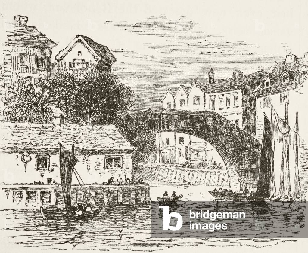 Fleet Bridge, London in the 17th century, from 'The National and Domestic History of England' by William Hickman Smith Aubrey (1858-1916) published London, c.1890 (litho)