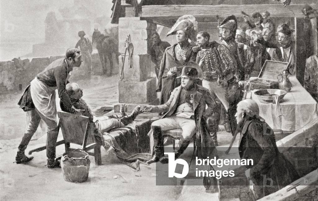 Napoleon visiting the wounded after The Battle of Ulm, from Hutchinson's History of the Nations, pub. 1915
